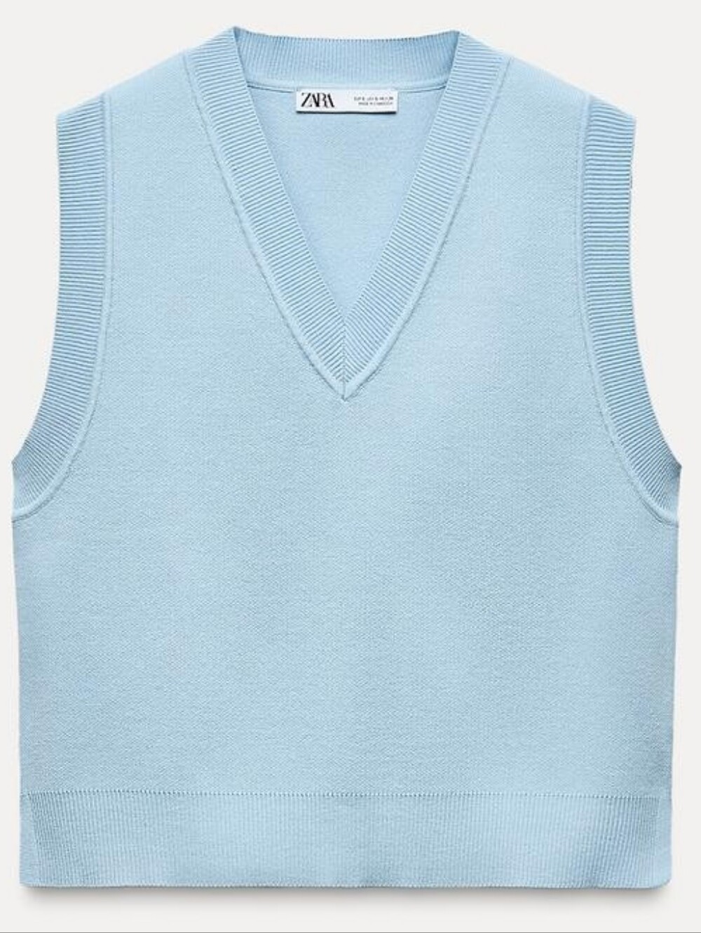 Zara Sleeveless Plain Knit Sweater Vest Light Blue Small